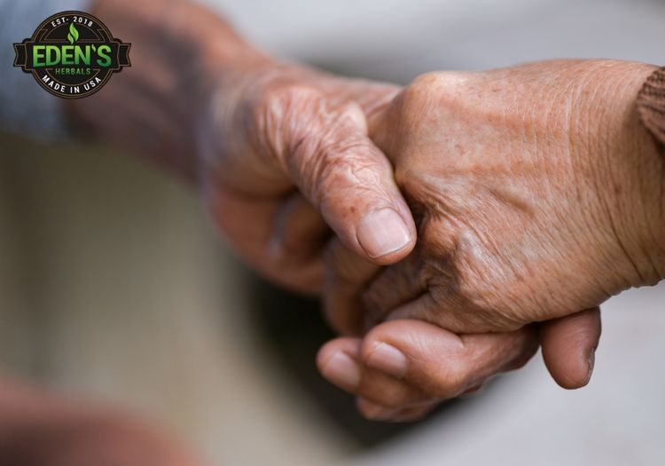 elderly people holding hands close up